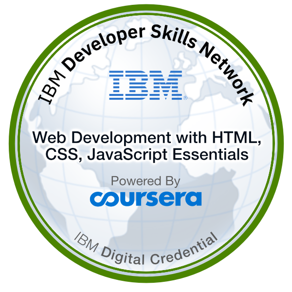 IBM Web Development with HTML, CSS, JavaScript Essentials Badge